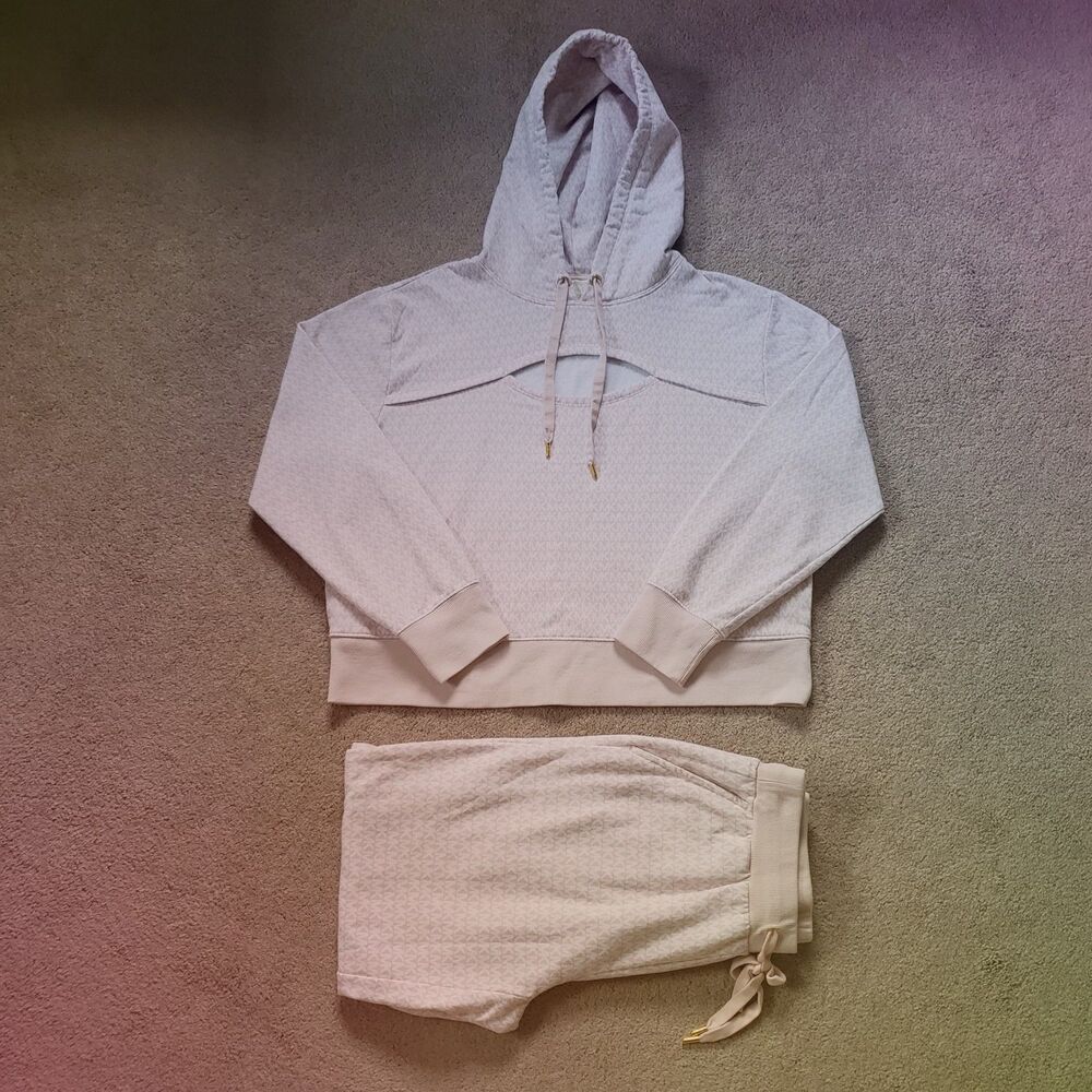 Michael Kors Monogram Cropped Cutout Hoodie & Matching Pants Set M&S